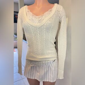 Y2k Abercrombie wool ivory knit long sleeve v-neck!